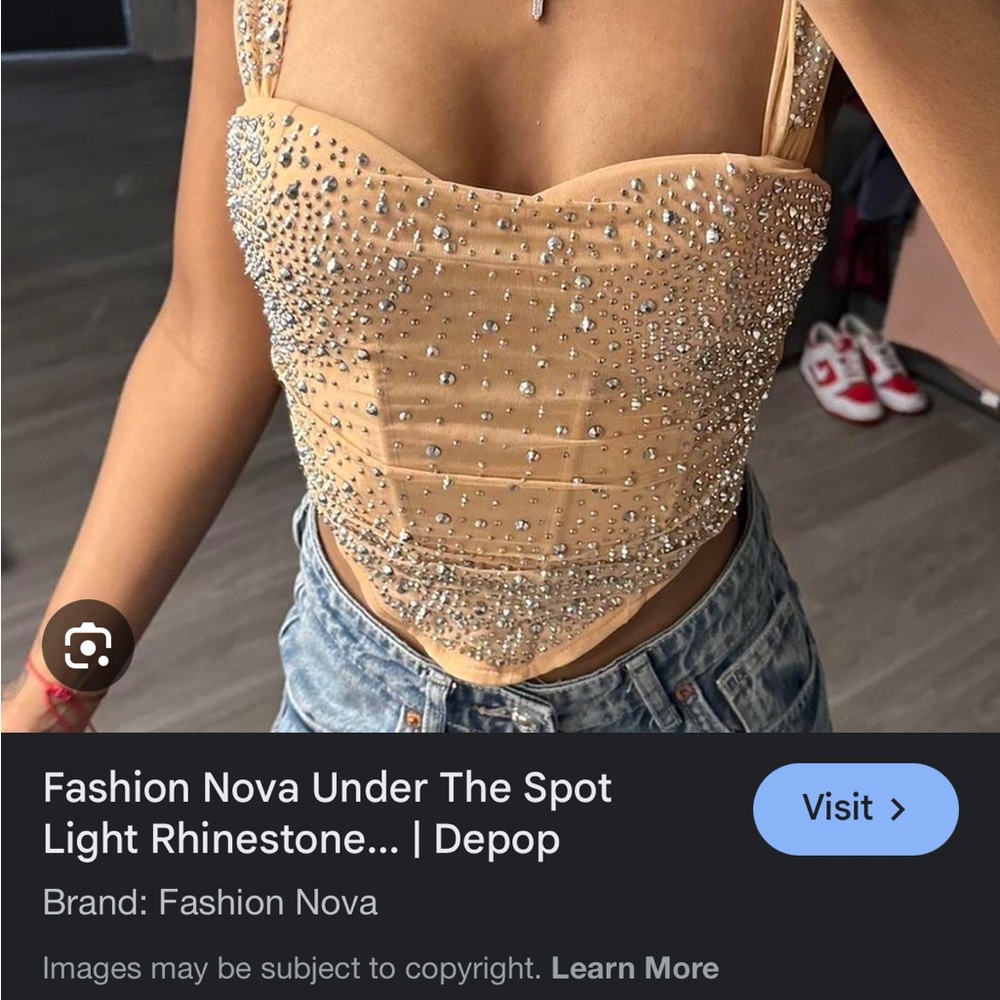 Fashion Nova Tan Rhinestone Crop Top